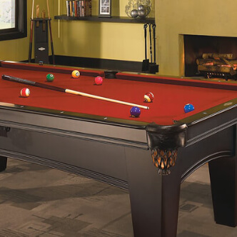 Pool table with red cloth